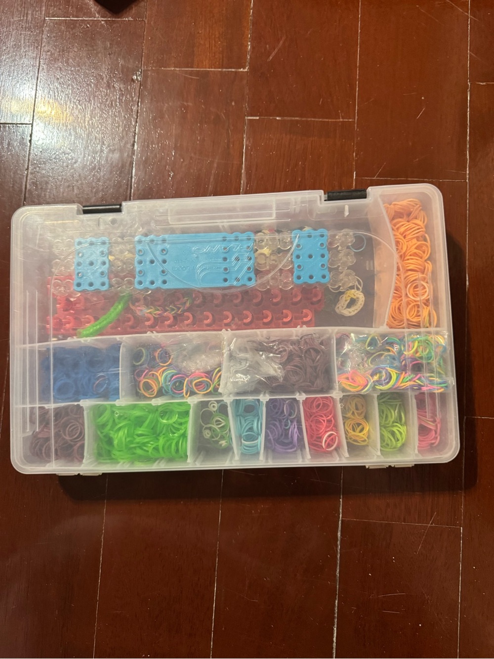 Clear Plastic Compartment Organizer Box with Multicolor Rubber Bands
